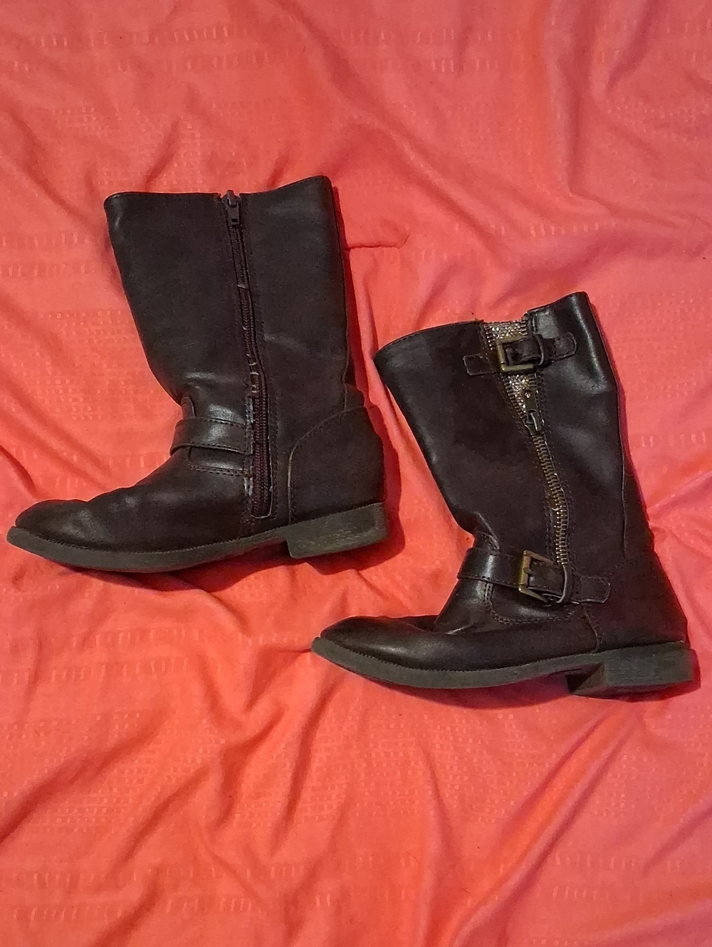 Kids' Black Mid-Calf Buckle Zipper Boots